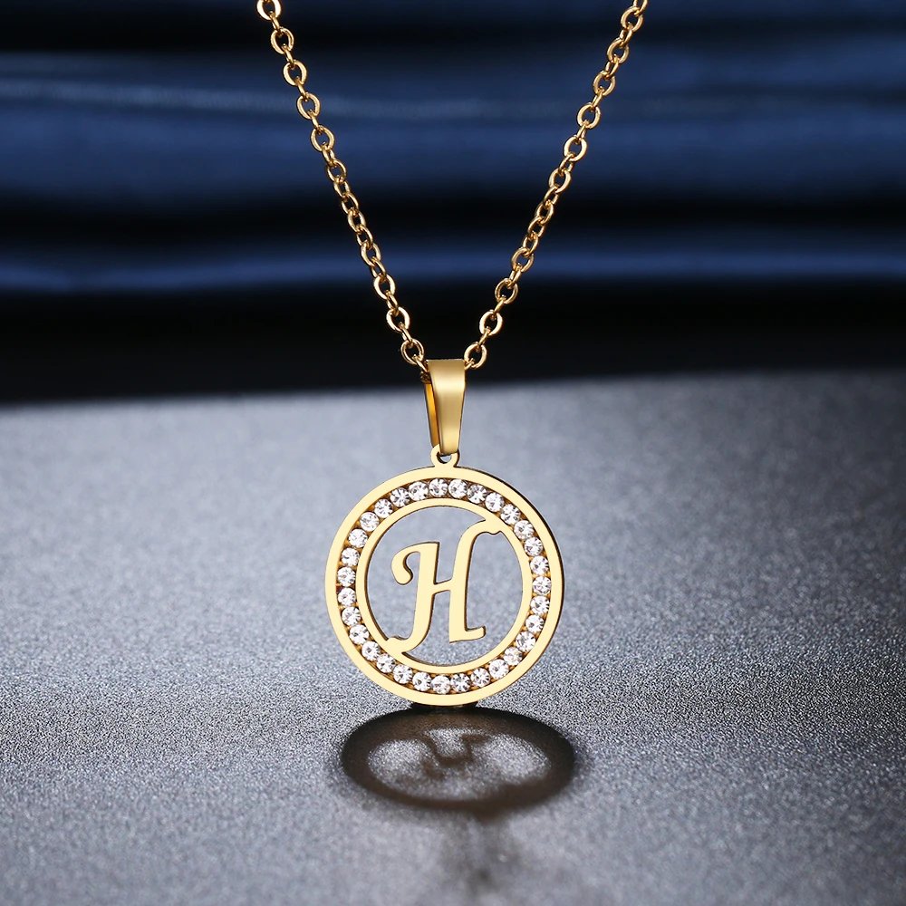 316L Stainless Steel 26 letters A-Z Necklace NEW Crystal Rhinestone Necklaces For Women Wedding Valentine's Day Gifts