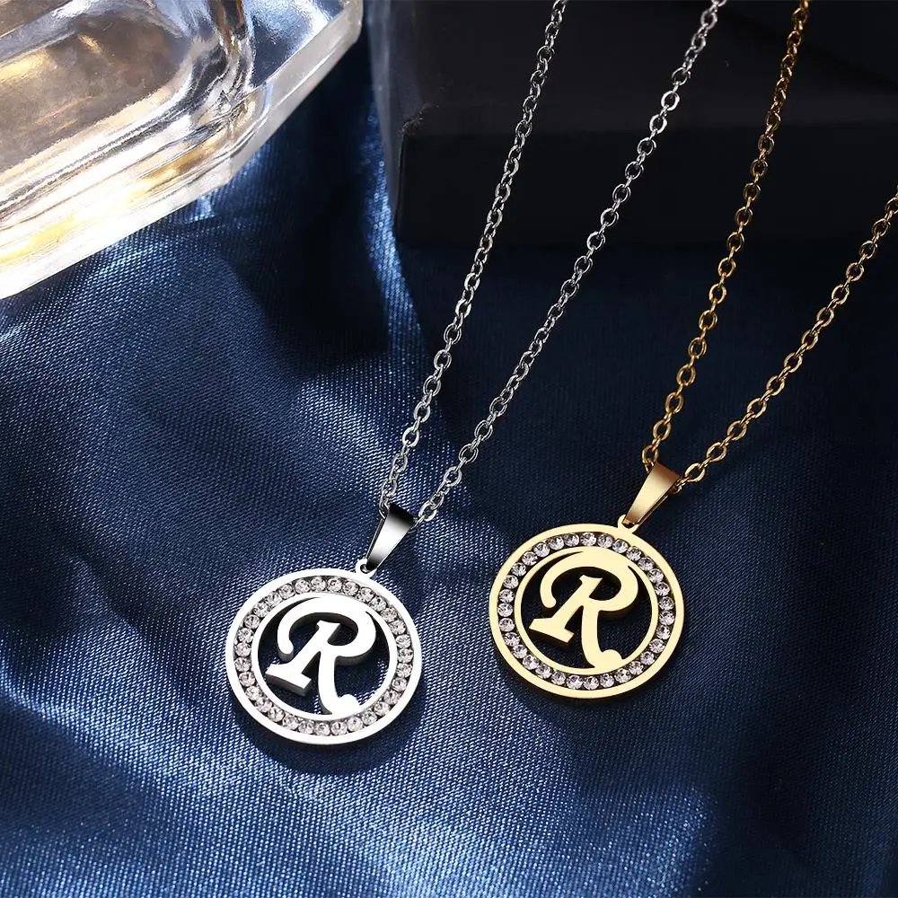 316L Stainless Steel 26 letters A-Z Necklace NEW Crystal Rhinestone Necklaces For Women Wedding Valentine's Day Gifts