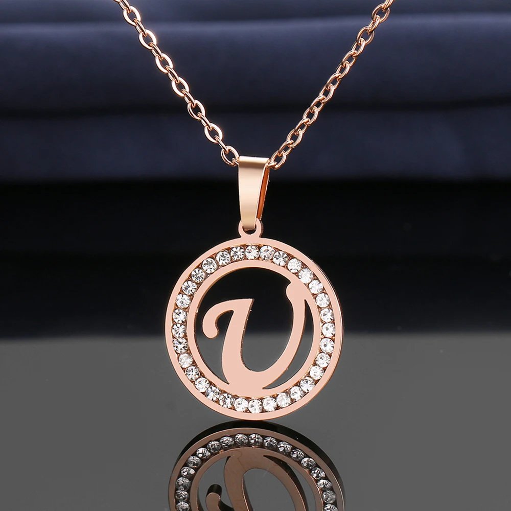 316L Stainless Steel 26 letters A-Z Necklace NEW Crystal Rhinestone Necklaces For Women Wedding Valentine's Day Gifts