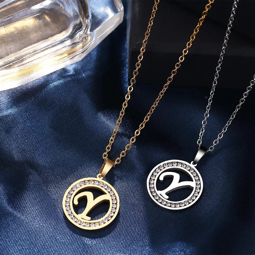 316L Stainless Steel 26 letters A-Z Necklace NEW Crystal Rhinestone Necklaces For Women Wedding Valentine's Day Gifts