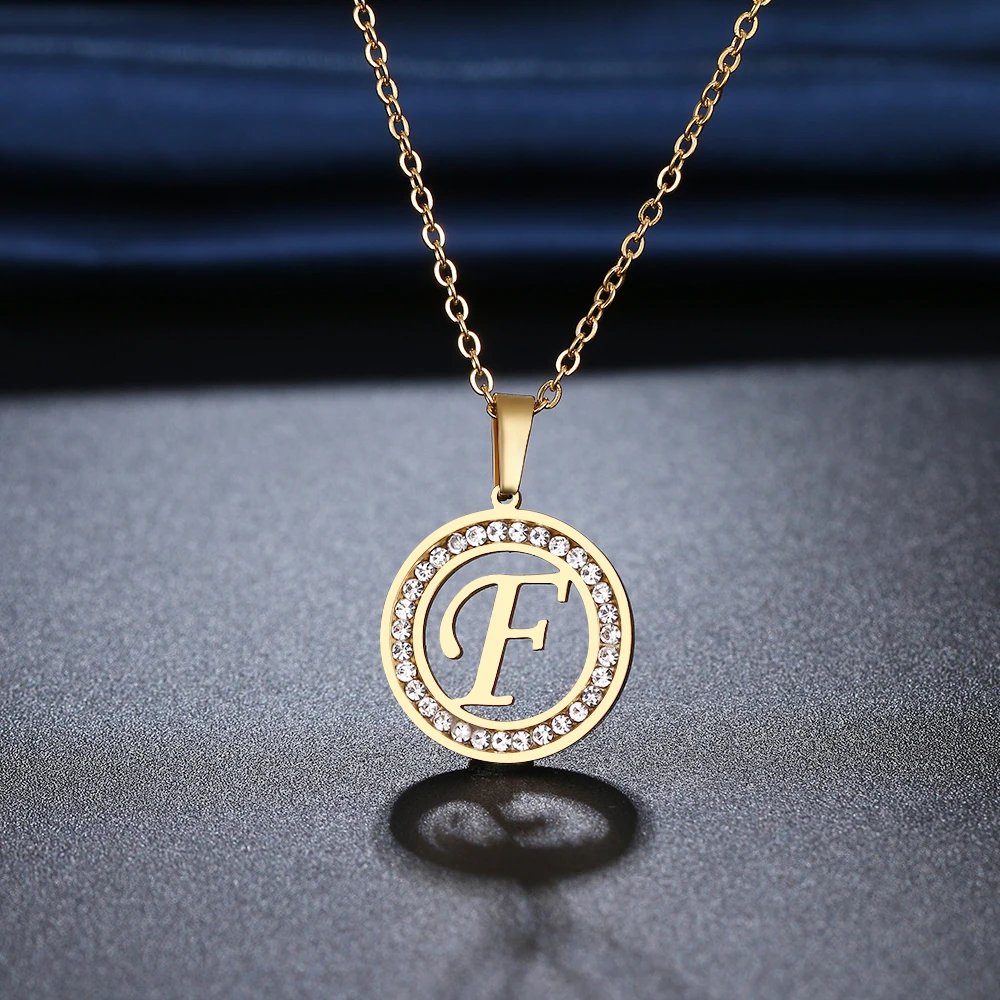 316L Stainless Steel 26 letters A-Z Necklace NEW Crystal Rhinestone Necklaces For Women Wedding Valentine's Day Gifts