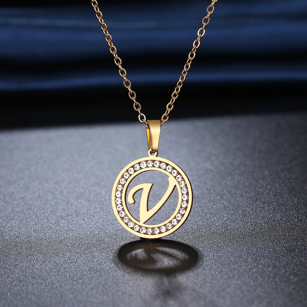 316L Stainless Steel 26 letters A-Z Necklace NEW Crystal Rhinestone Necklaces For Women Wedding Valentine's Day Gifts