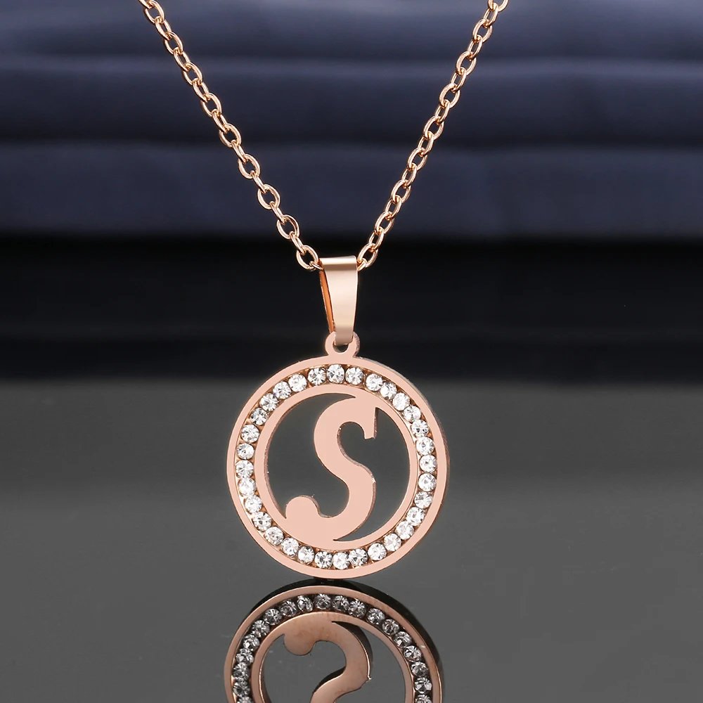 316L Stainless Steel 26 letters A-Z Necklace NEW Crystal Rhinestone Necklaces For Women Wedding Valentine's Day Gifts