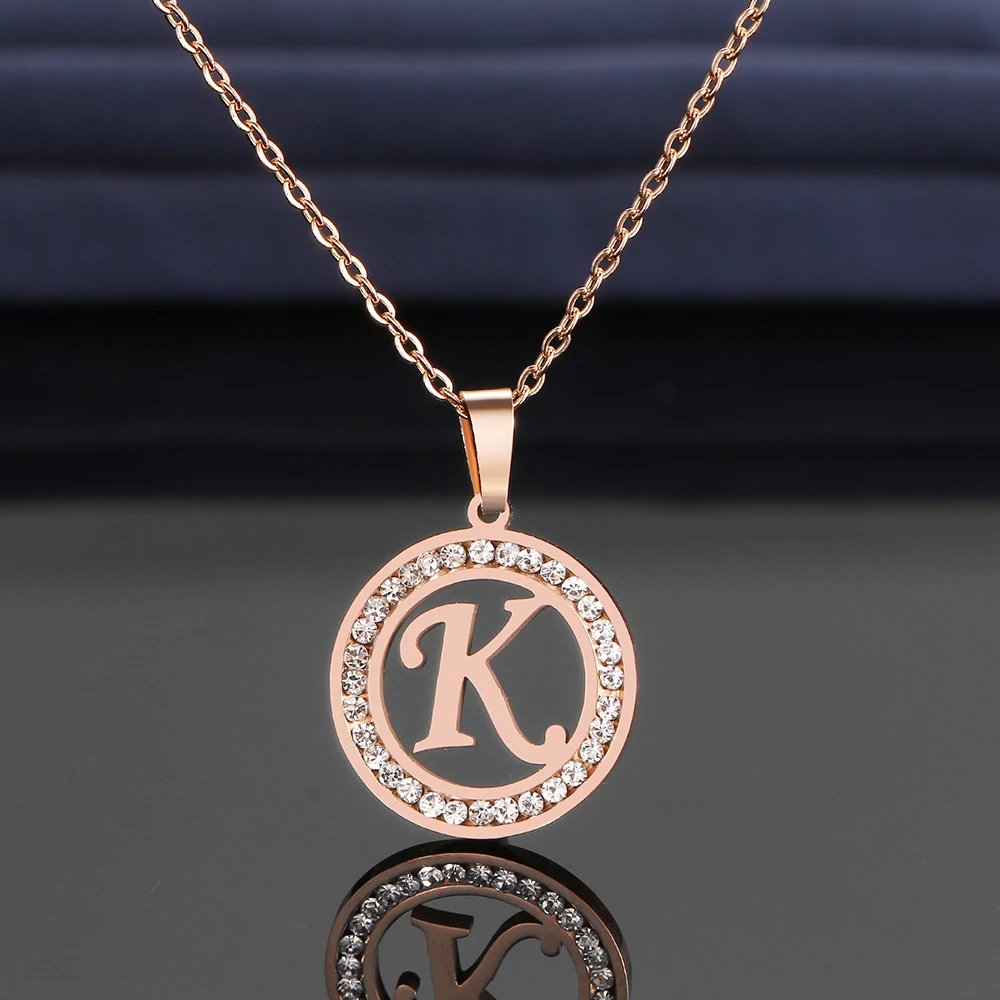 316L Stainless Steel 26 letters A-Z Necklace NEW Crystal Rhinestone Necklaces For Women Wedding Valentine's Day Gifts