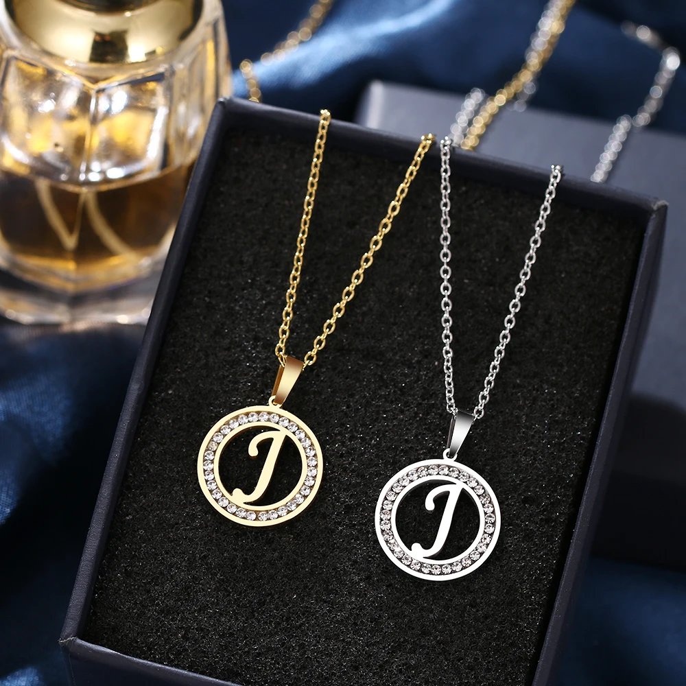 316L Stainless Steel 26 letters A-Z Necklace NEW Crystal Rhinestone Necklaces For Women Wedding Valentine's Day Gifts