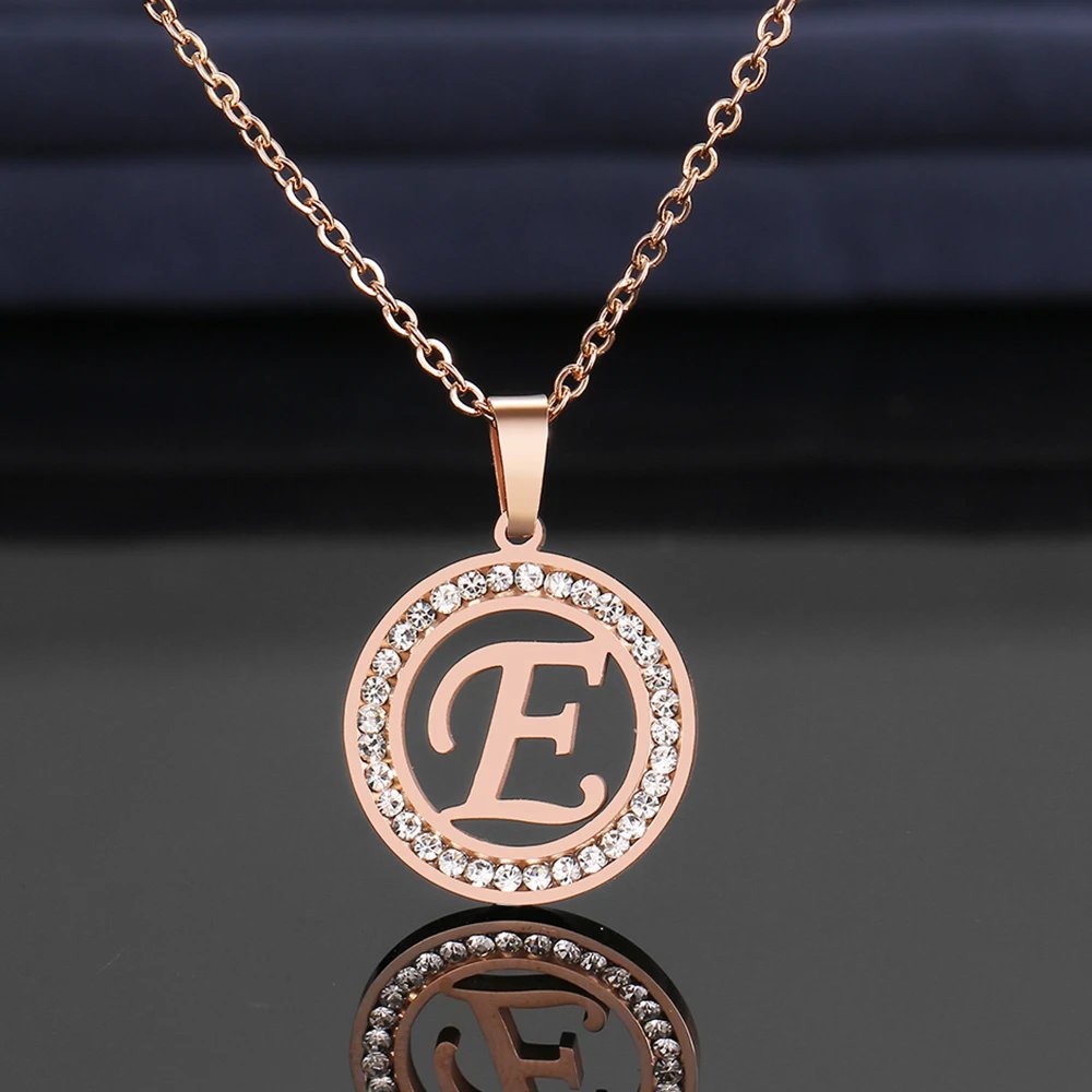 316L Stainless Steel 26 letters A-Z Necklace NEW Crystal Rhinestone Necklaces For Women Wedding Valentine's Day Gifts
