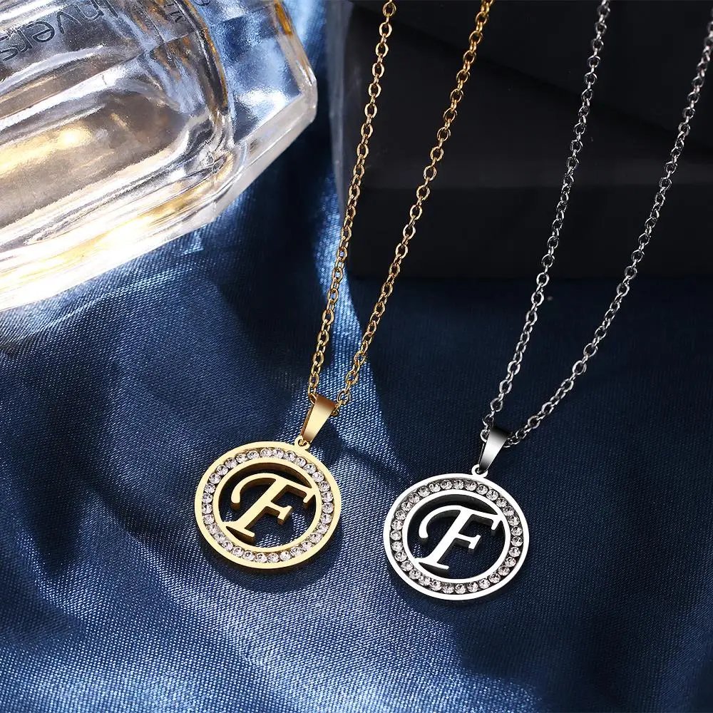 316L Stainless Steel 26 letters A-Z Necklace NEW Crystal Rhinestone Necklaces For Women Wedding Valentine's Day Gifts