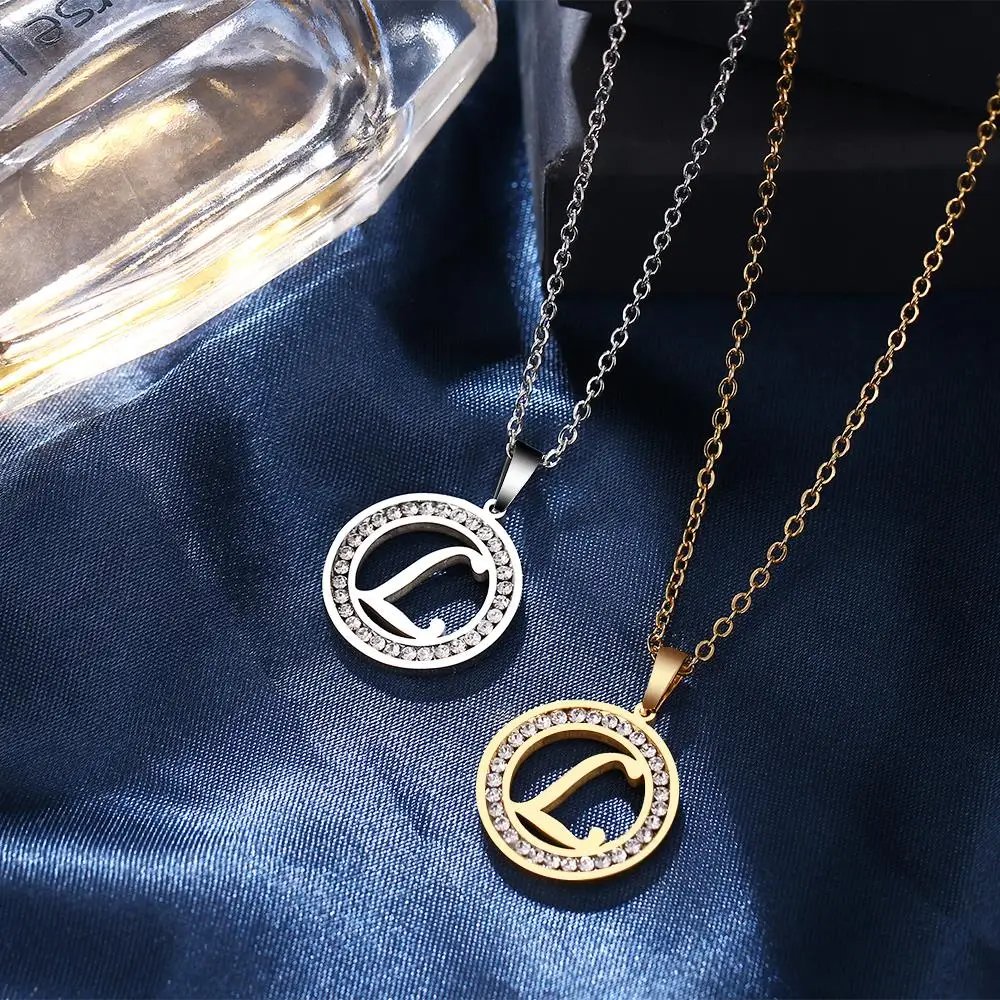 316L Stainless Steel 26 letters A-Z Necklace NEW Crystal Rhinestone Necklaces For Women Wedding Valentine's Day Gifts