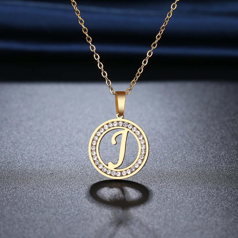 316L Stainless Steel 26 letters A-Z Necklace NEW Crystal Rhinestone Necklaces For Women Wedding Valentine's Day Gifts