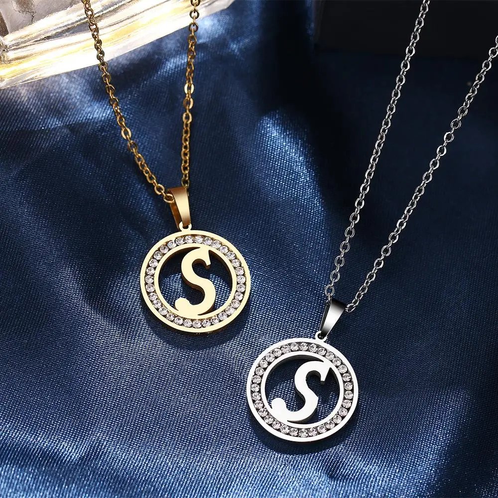 316L Stainless Steel 26 letters A-Z Necklace NEW Crystal Rhinestone Necklaces For Women Wedding Valentine's Day Gifts