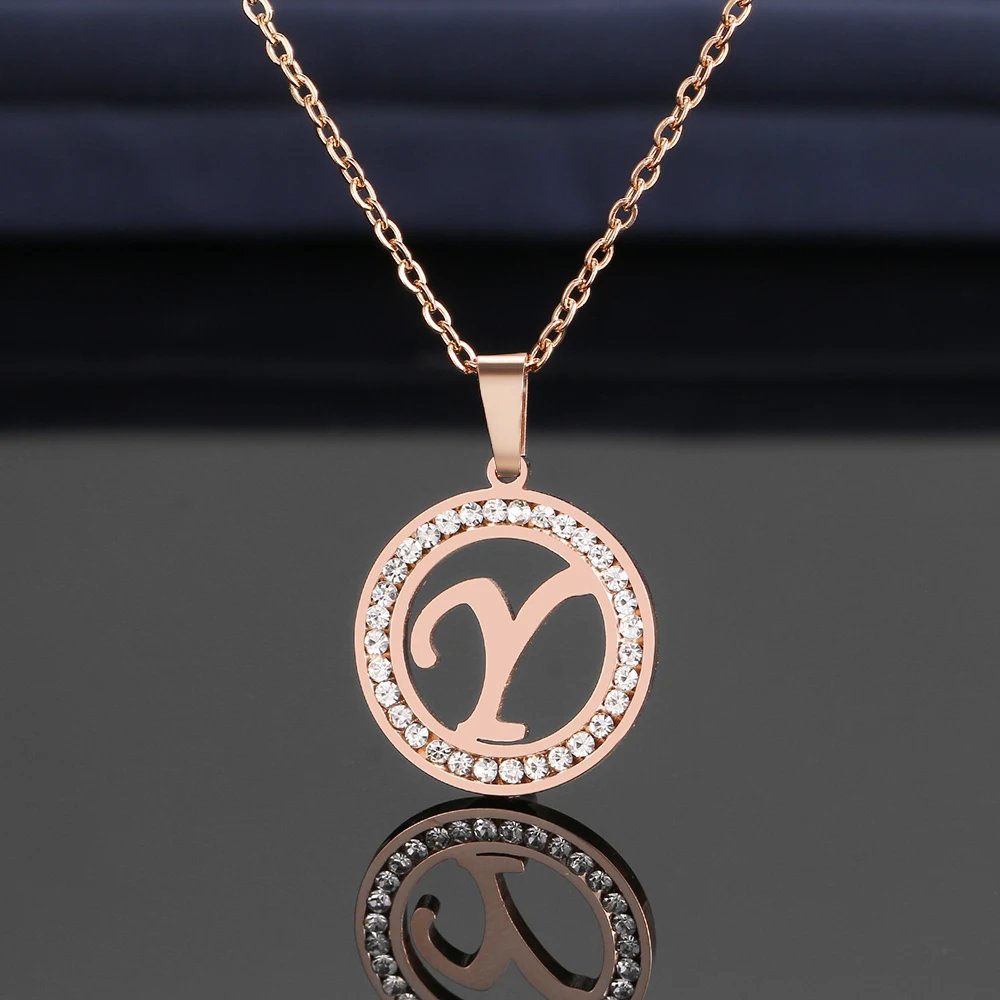 316L Stainless Steel 26 letters A-Z Necklace NEW Crystal Rhinestone Necklaces For Women Wedding Valentine's Day Gifts