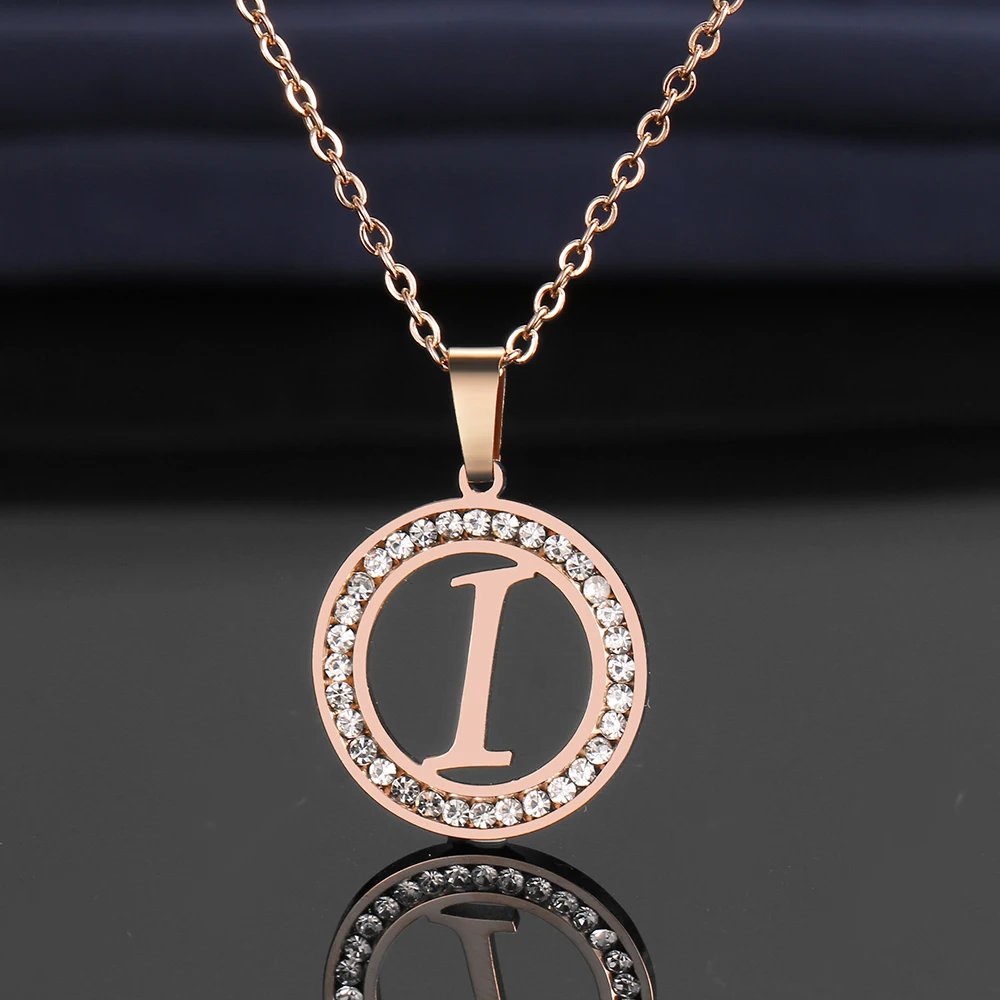 316L Stainless Steel 26 letters A-Z Necklace NEW Crystal Rhinestone Necklaces For Women Wedding Valentine's Day Gifts