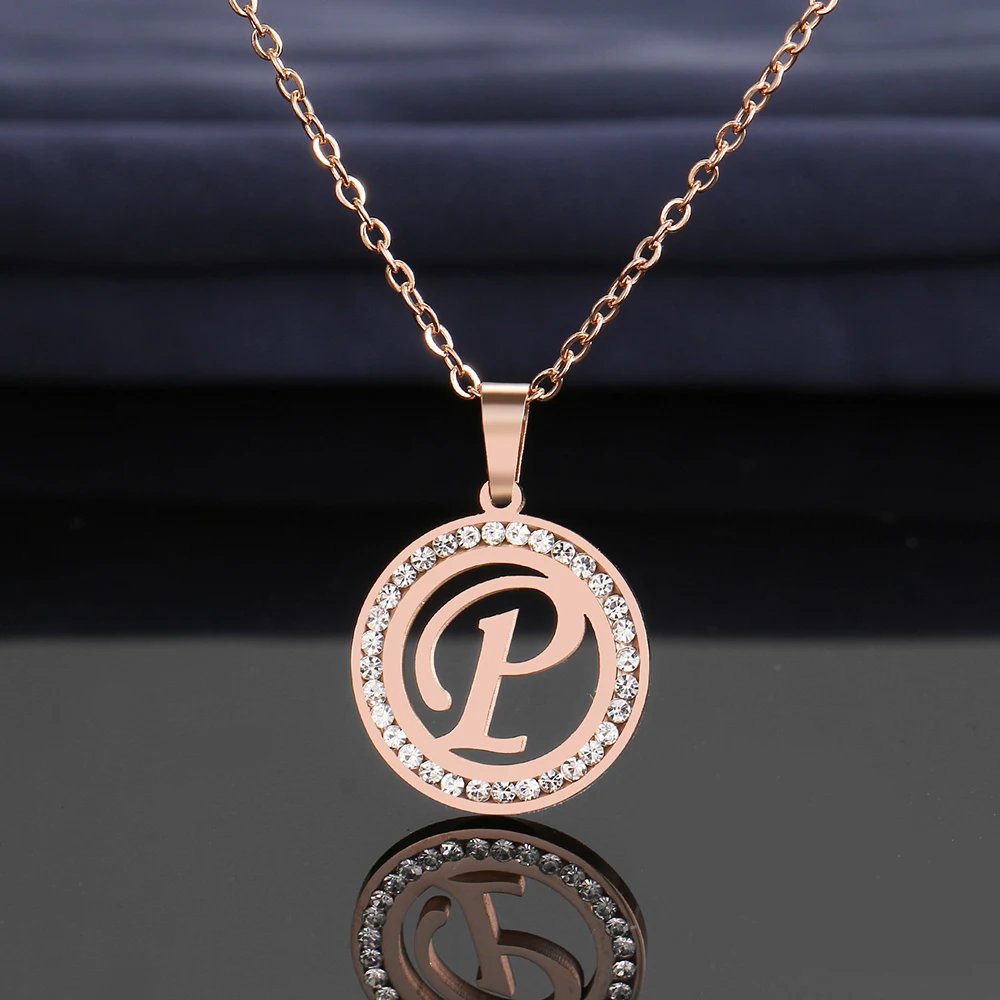 316L Stainless Steel 26 letters A-Z Necklace NEW Crystal Rhinestone Necklaces For Women Wedding Valentine's Day Gifts