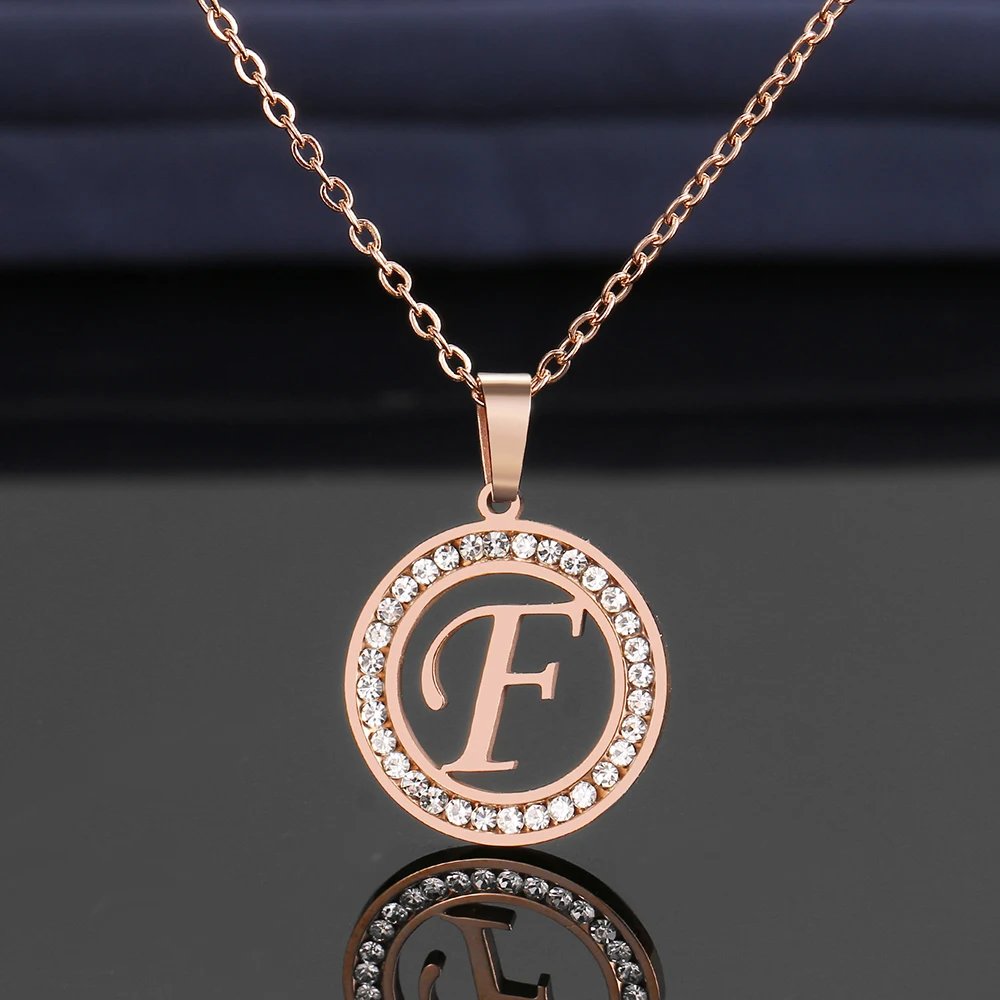 316L Stainless Steel 26 letters A-Z Necklace NEW Crystal Rhinestone Necklaces For Women Wedding Valentine's Day Gifts