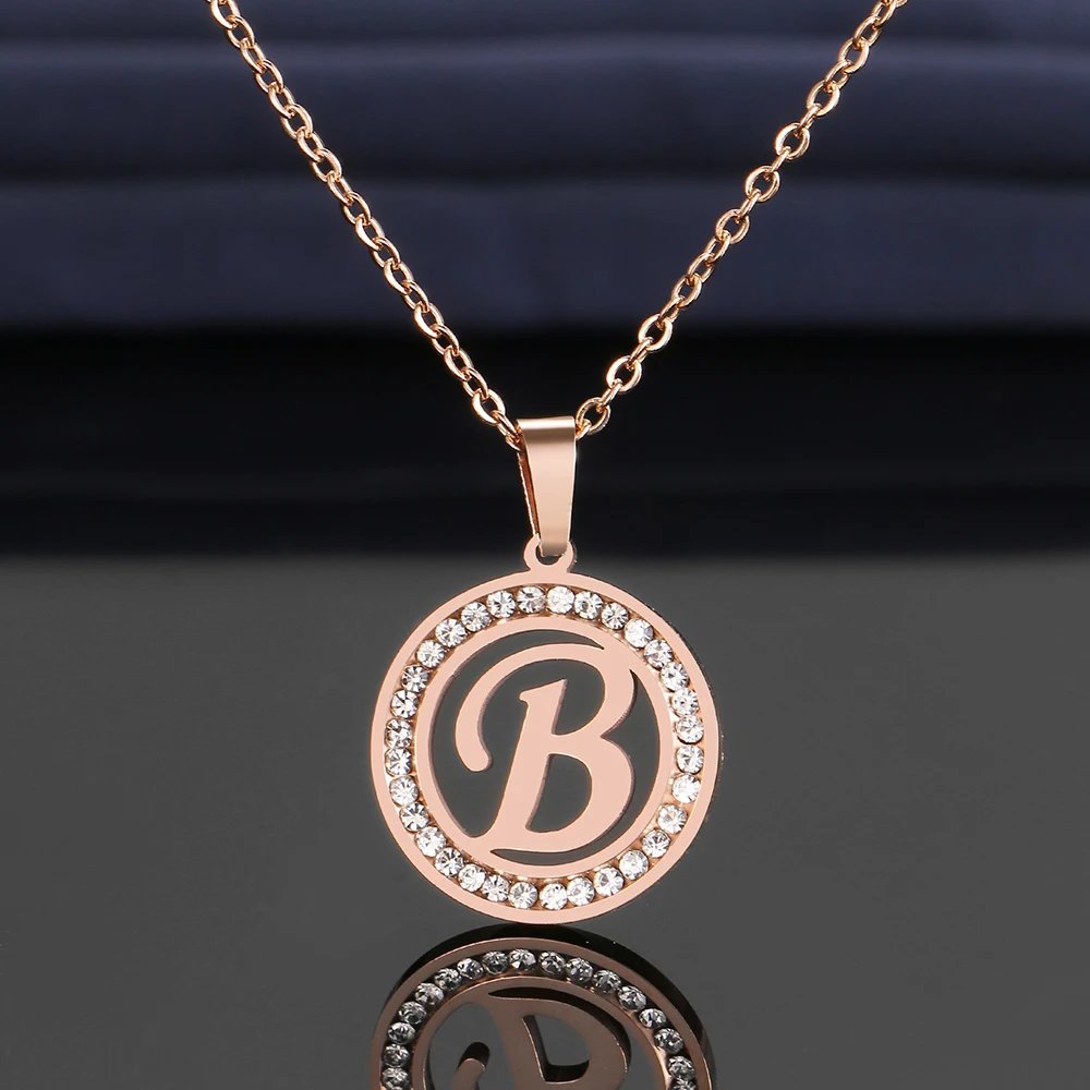 316L Stainless Steel 26 letters A-Z Necklace NEW Crystal Rhinestone Necklaces For Women Wedding Valentine's Day Gifts