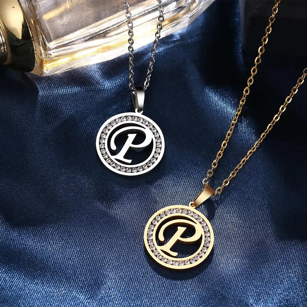 316L Stainless Steel 26 letters A-Z Necklace NEW Crystal Rhinestone Necklaces For Women Wedding Valentine's Day Gifts