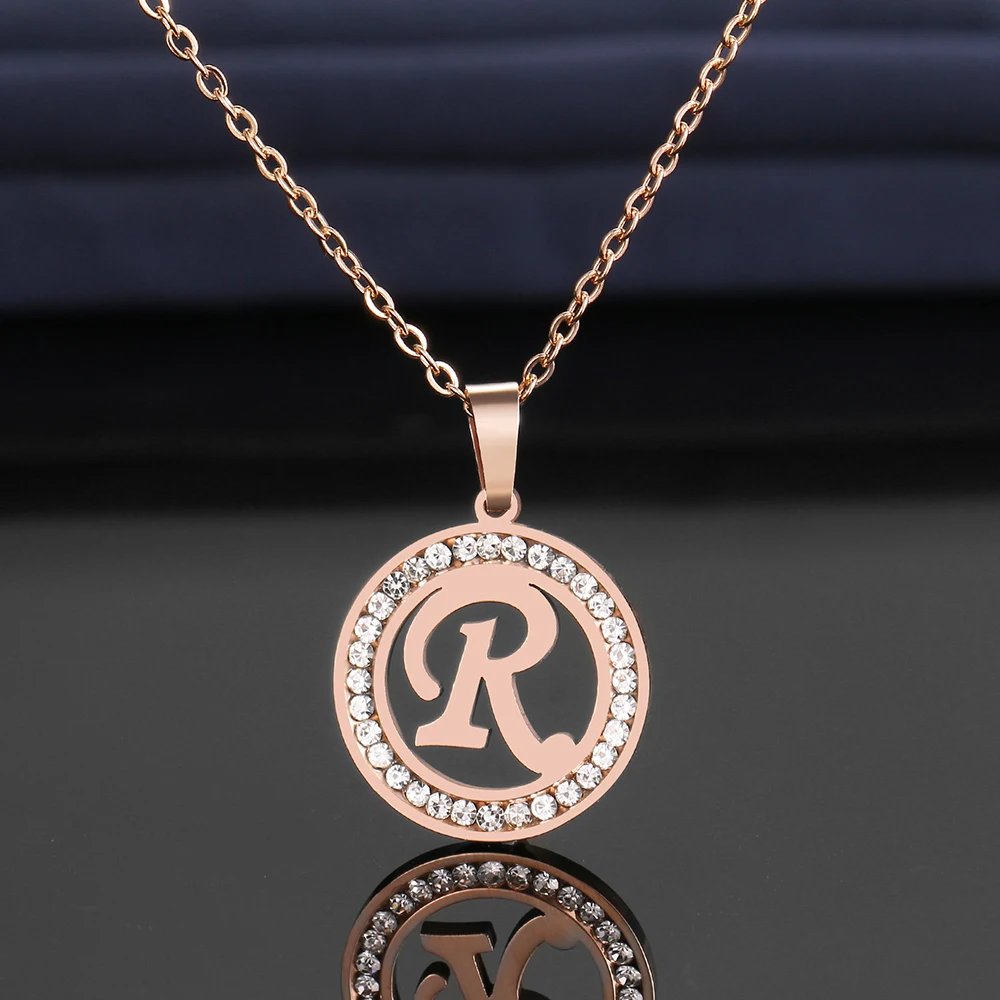 316L Stainless Steel 26 letters A-Z Necklace NEW Crystal Rhinestone Necklaces For Women Wedding Valentine's Day Gifts