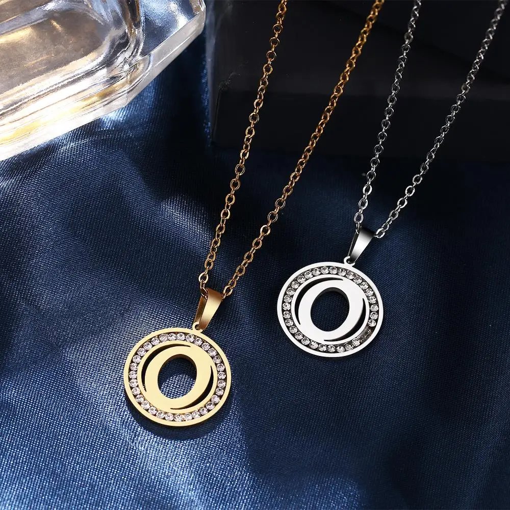 316L Stainless Steel 26 letters A-Z Necklace NEW Crystal Rhinestone Necklaces For Women Wedding Valentine's Day Gifts