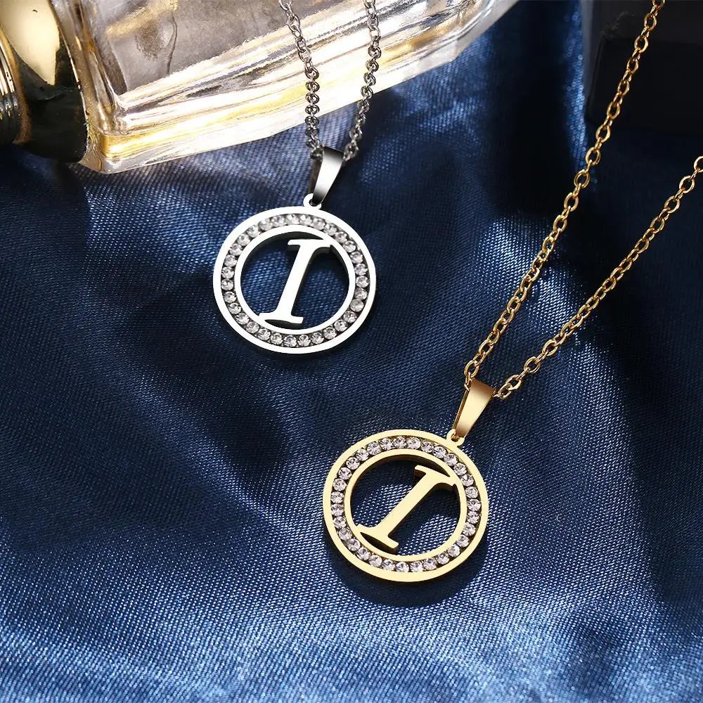 316L Stainless Steel 26 letters A-Z Necklace NEW Crystal Rhinestone Necklaces For Women Wedding Valentine's Day Gifts
