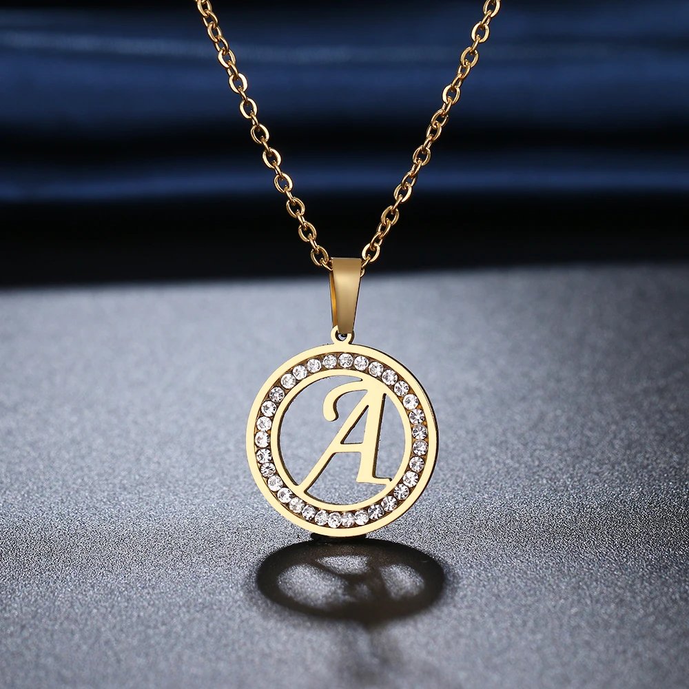 316L Stainless Steel 26 letters A-Z Necklace NEW Crystal Rhinestone Necklaces For Women Wedding Valentine's Day Gifts