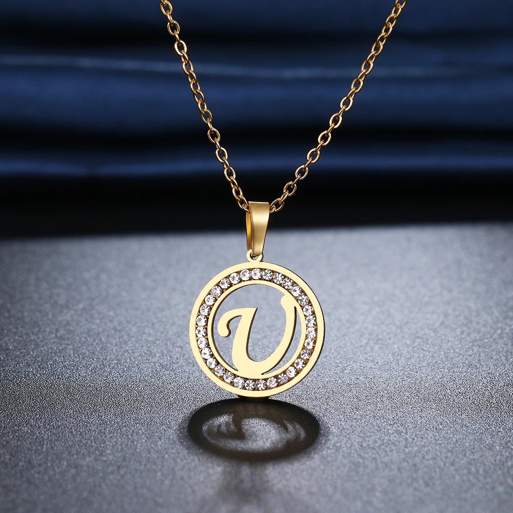 316L Stainless Steel 26 letters A-Z Necklace NEW Crystal Rhinestone Necklaces For Women Wedding Valentine's Day Gifts