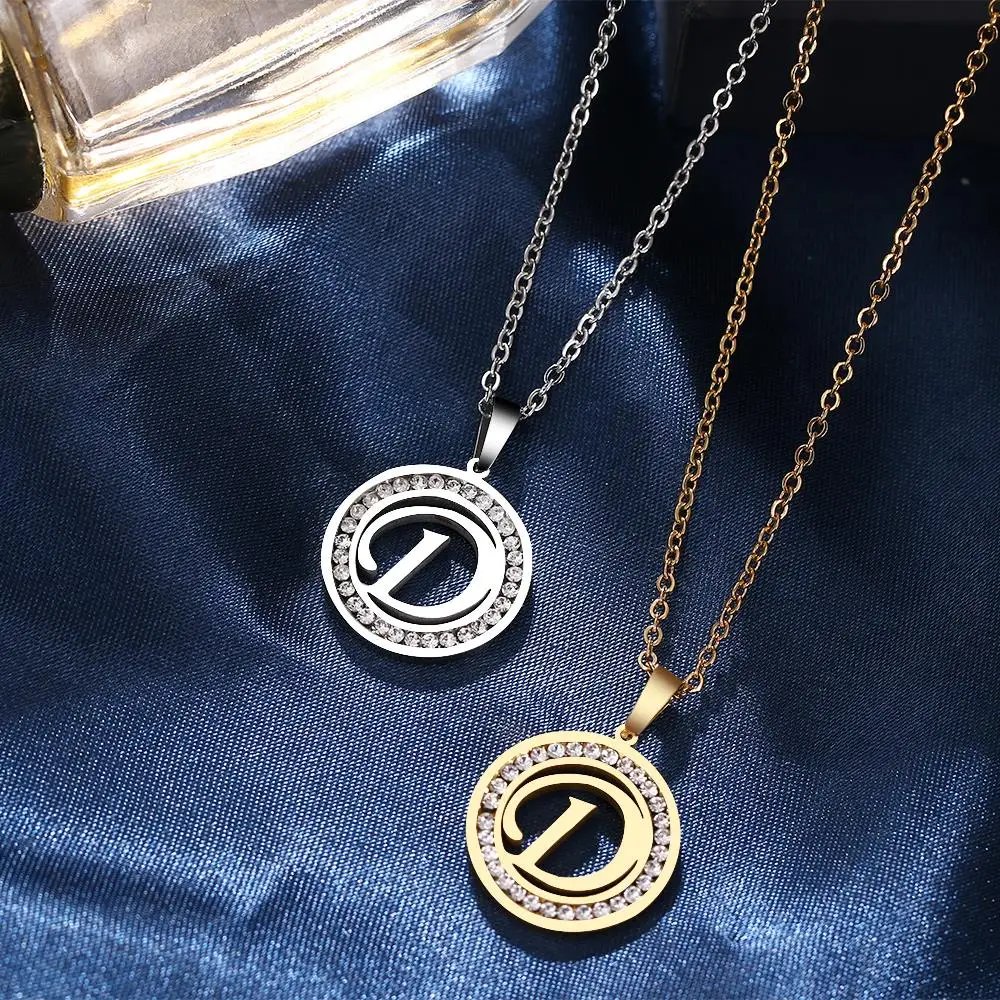 316L Stainless Steel 26 letters A-Z Necklace NEW Crystal Rhinestone Necklaces For Women Wedding Valentine's Day Gifts