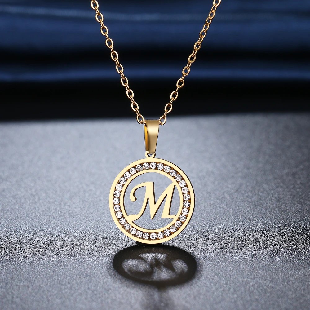 316L Stainless Steel 26 letters A-Z Necklace NEW Crystal Rhinestone Necklaces For Women Wedding Valentine's Day Gifts