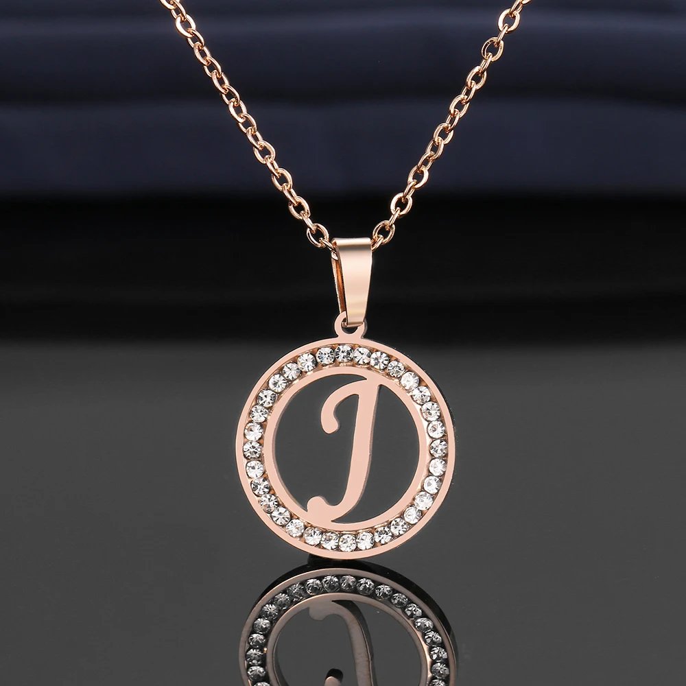 316L Stainless Steel 26 letters A-Z Necklace NEW Crystal Rhinestone Necklaces For Women Wedding Valentine's Day Gifts