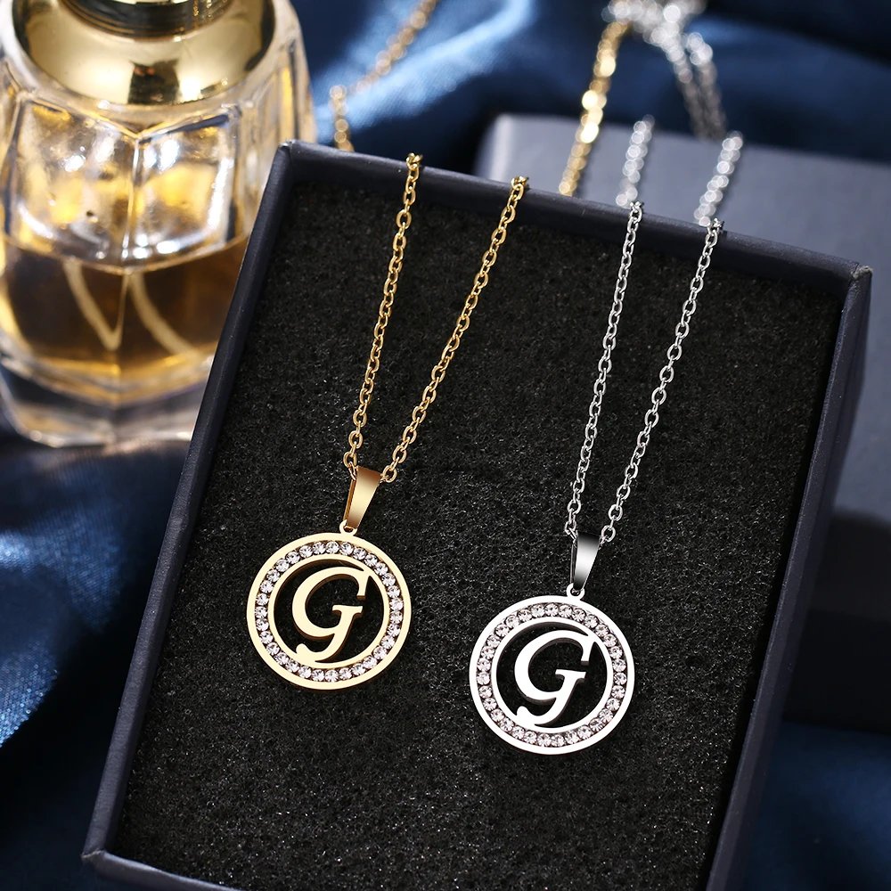 316L Stainless Steel 26 letters A-Z Necklace NEW Crystal Rhinestone Necklaces For Women Wedding Valentine's Day Gifts