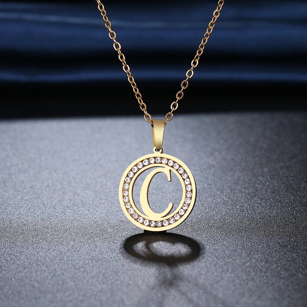 316L Stainless Steel 26 letters A-Z Necklace NEW Crystal Rhinestone Necklaces For Women Wedding Valentine's Day Gifts