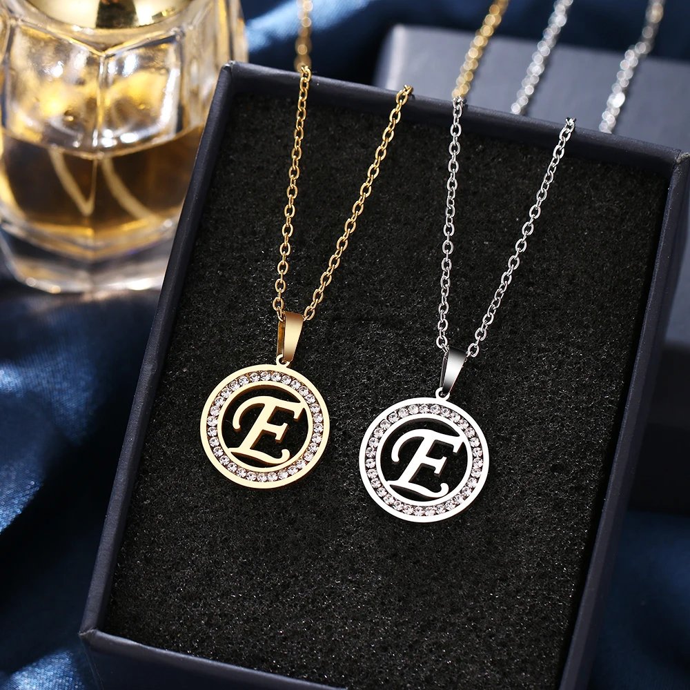 316L Stainless Steel 26 letters A-Z Necklace NEW Crystal Rhinestone Necklaces For Women Wedding Valentine's Day Gifts