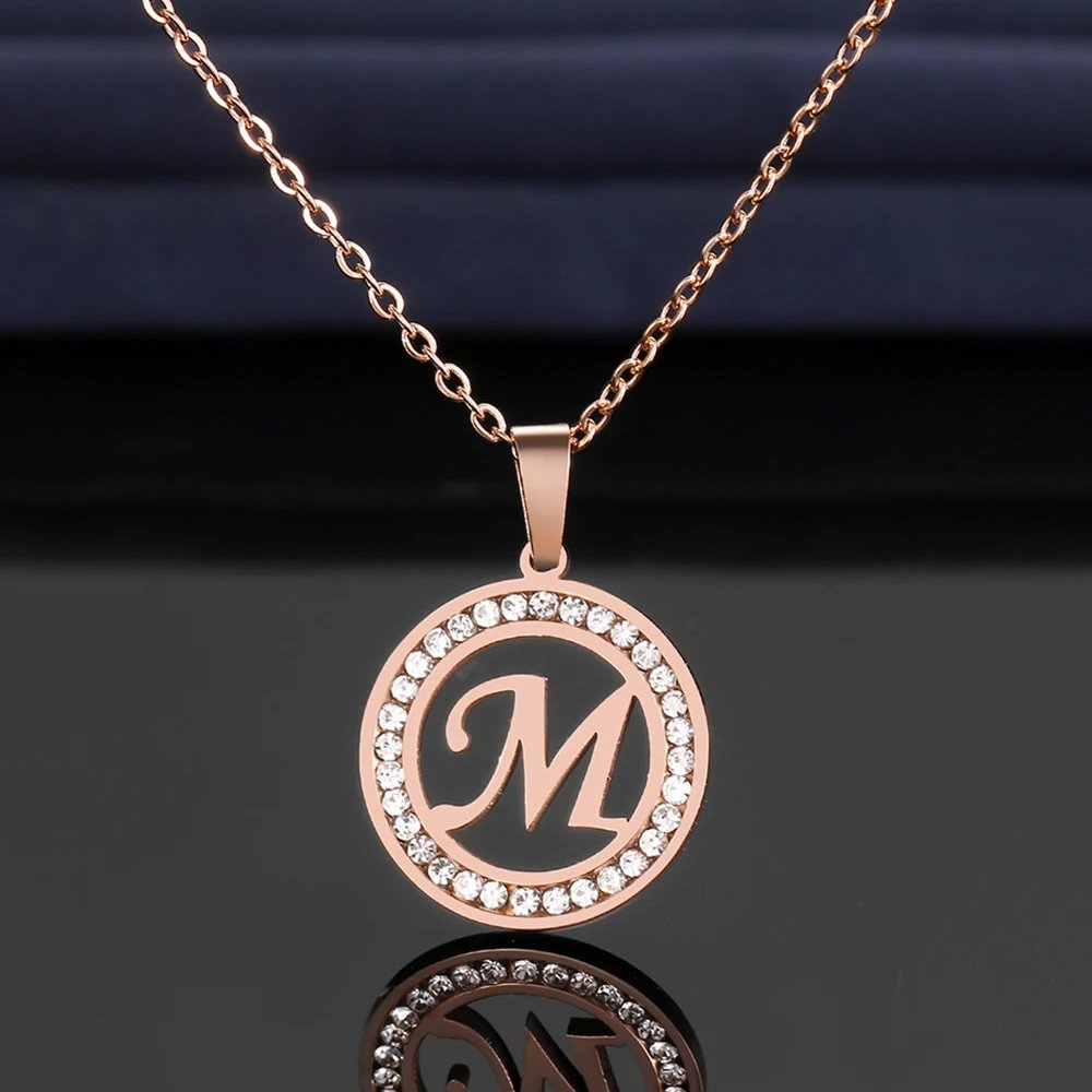 316L Stainless Steel 26 letters A-Z Necklace NEW Crystal Rhinestone Necklaces For Women Wedding Valentine's Day Gifts