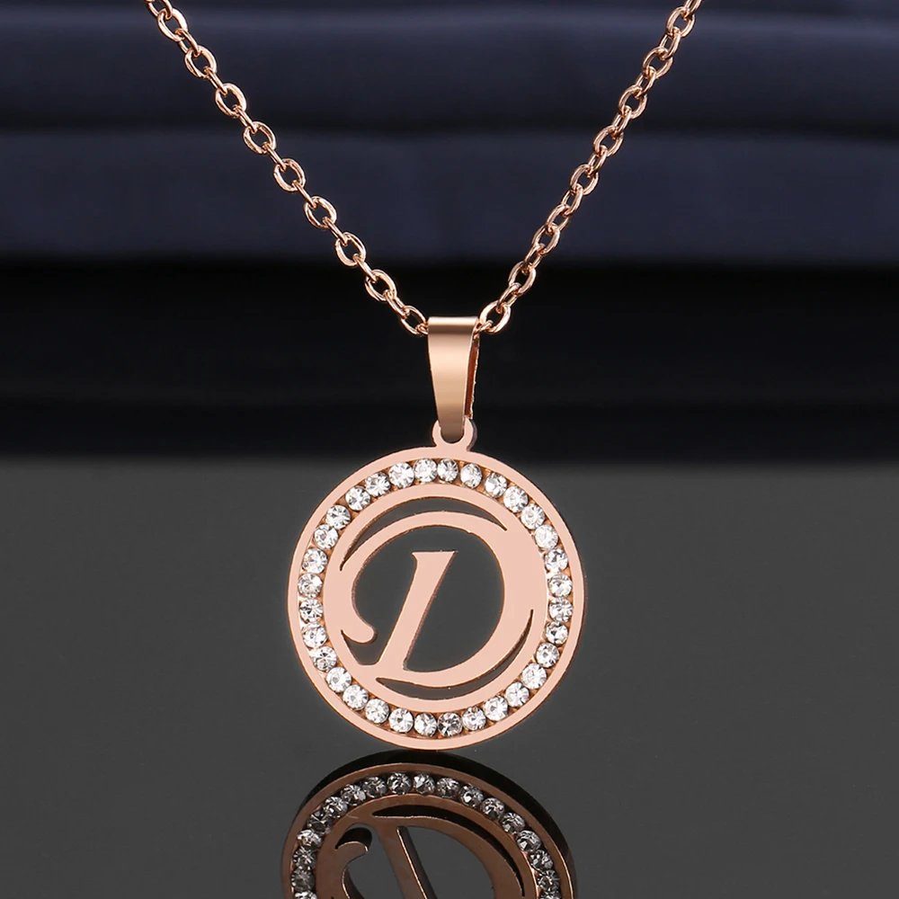 316L Stainless Steel 26 letters A-Z Necklace NEW Crystal Rhinestone Necklaces For Women Wedding Valentine's Day Gifts