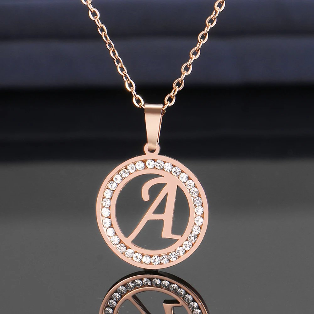 316L Stainless Steel 26 letters A-Z Necklace NEW Crystal Rhinestone Necklaces For Women Wedding Valentine's Day Gifts