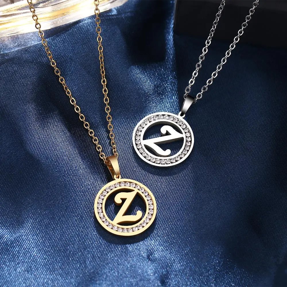316L Stainless Steel 26 letters A-Z Necklace NEW Crystal Rhinestone Necklaces For Women Wedding Valentine's Day Gifts