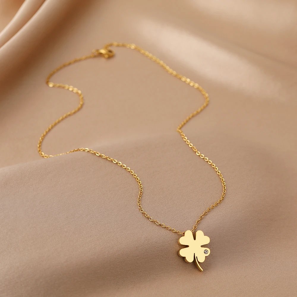 Stainless Steel Necklaces Bohemian Temperament Clover Crystal Zircon Pendant Everyday Wear Chain Girl Necklace For Women Jewelry Stainless Steel Necklaces Bohemian Temperament Clover Crystal Zircon Pendant Everyday Wear Chain Girl Necklace For Women Jewelry
