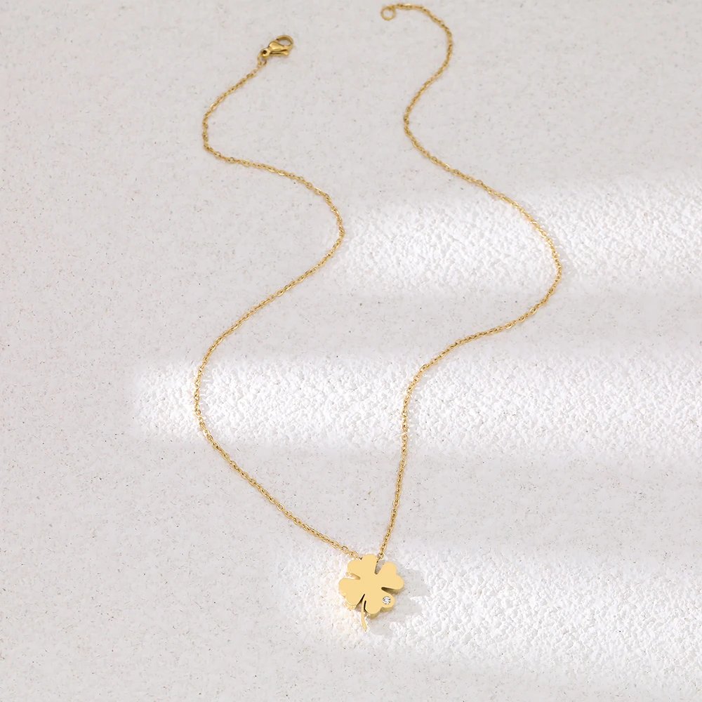 Stainless Steel Necklaces Bohemian Temperament Clover Crystal Zircon Pendant Everyday Wear Chain Girl Necklace For Women Jewelry Stainless Steel Necklaces Bohemian Temperament Clover Crystal Zircon Pendant Everyday Wear Chain Girl Necklace For Women Jewelry