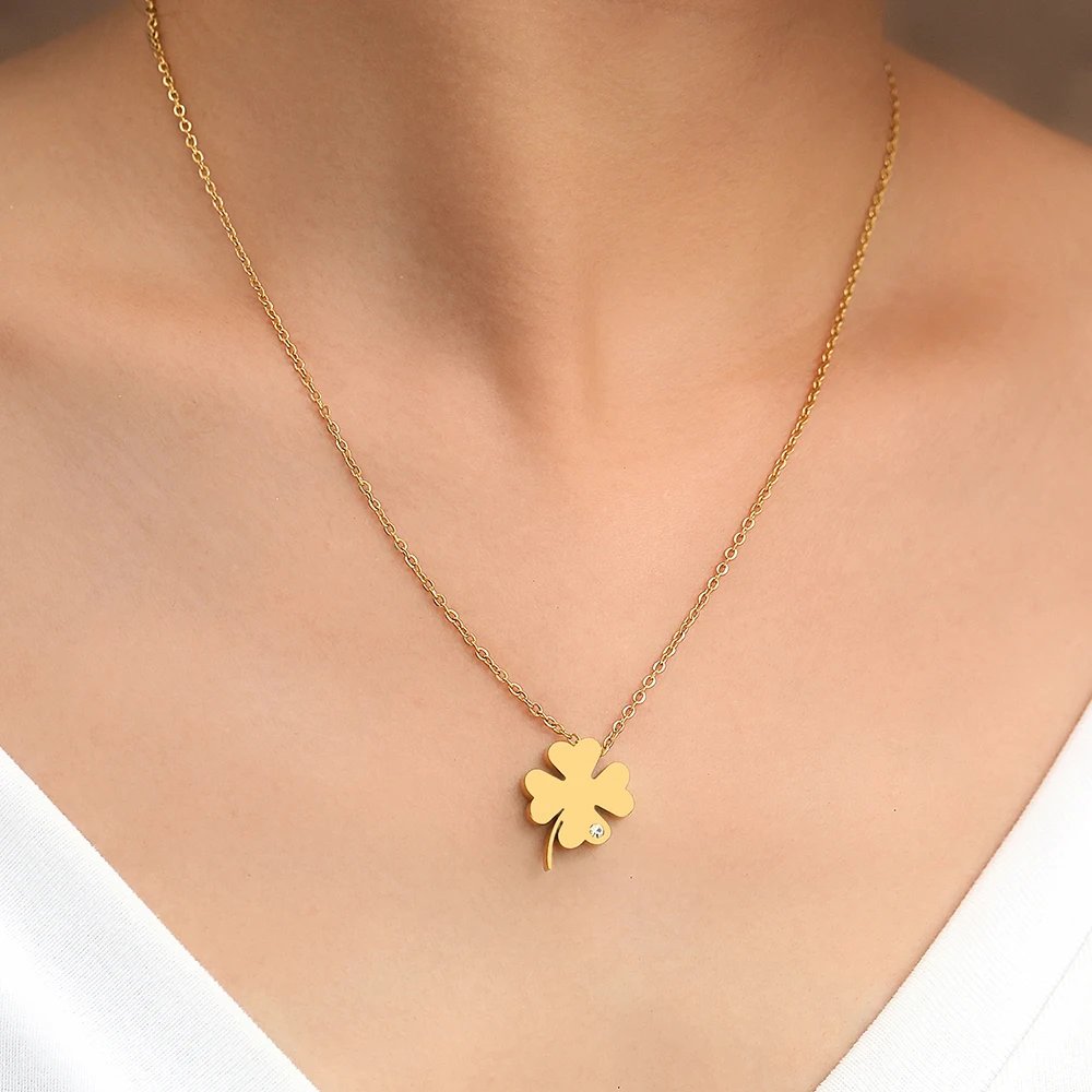 Stainless Steel Necklaces Bohemian Temperament Clover Crystal Zircon Pendant Everyday Wear Chain Girl Necklace For Women Jewelry Stainless Steel Necklaces Bohemian Temperament Clover Crystal Zircon Pendant Everyday Wear Chain Girl Necklace For Women Jewelry