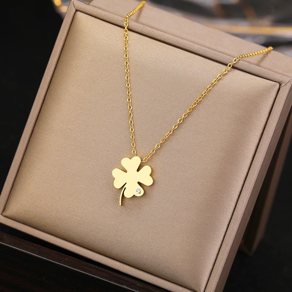 Stainless Steel Necklaces Bohemian Temperament Clover Crystal Zircon Pendant Everyday Wear Chain Girl Necklace For Women Jewelry Stainless Steel Necklaces Bohemian Temperament Clover Crystal Zircon Pendant Everyday Wear Chain Girl Necklace For Women Jewelry