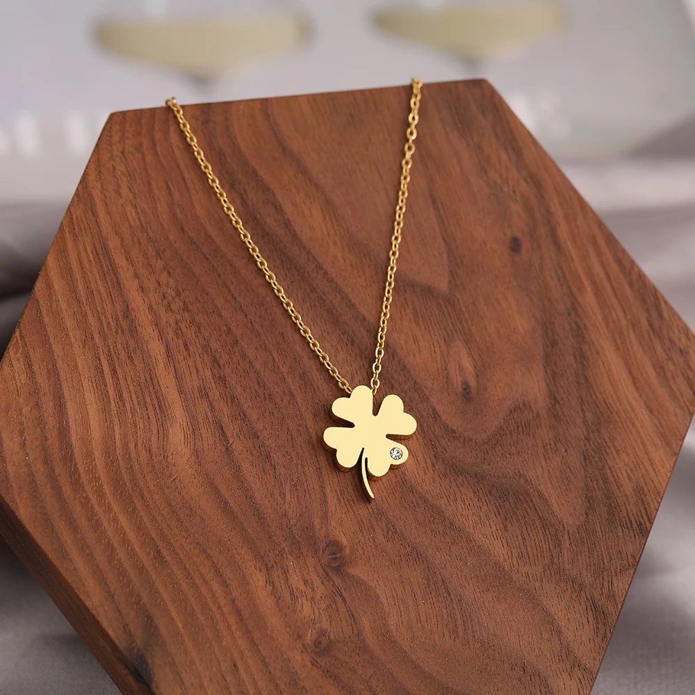 Stainless Steel Necklaces Bohemian Temperament Clover Crystal Zircon Pendant Everyday Wear Chain Girl Necklace For Women Jewelry Stainless Steel Necklaces Bohemian Temperament Clover Crystal Zircon Pendant Everyday Wear Chain Girl Necklace For Women Jewelry