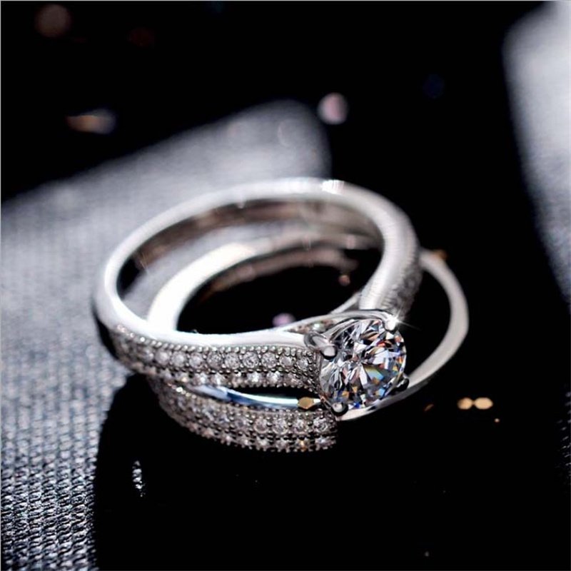 Qualities Elegant Rose Gold Silve Colors Rings for Women Trendy Metal Inlaid White Zicron Wedding Ring Engagement Jewelry