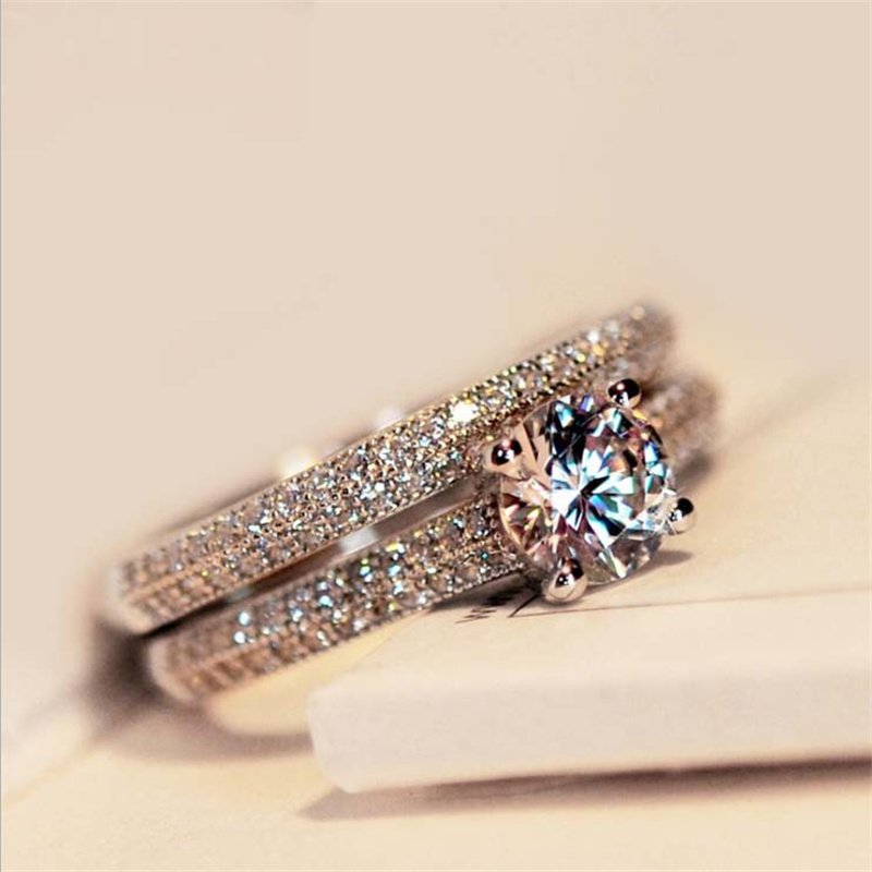 Qualities Elegant Rose Gold Silve Colors Rings for Women Trendy Metal Inlaid White Zicron Wedding Ring Engagement Jewelry