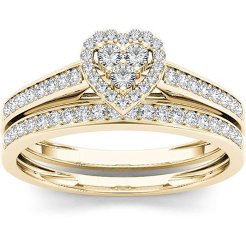 Luxury Wedding Engagement Lover's Ring Set Bling Iced Out Geometric AAA Cubic Zircon Crystal Ring for Couple Women Men