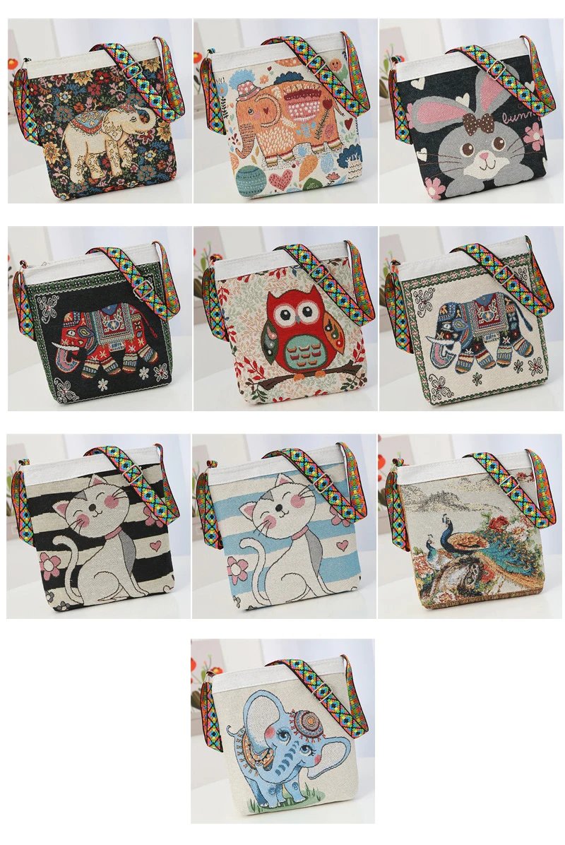 Embroidered Elephant Handheld Bag Women New Retro Large Capacity Crossbody Bag Nylon Knitted Casual Portable Handbag Embroidered Elephant Handheld Bag Women New Retro Large Capacity Crossbody Bag Nylon Knitted Casual Portable Handbag