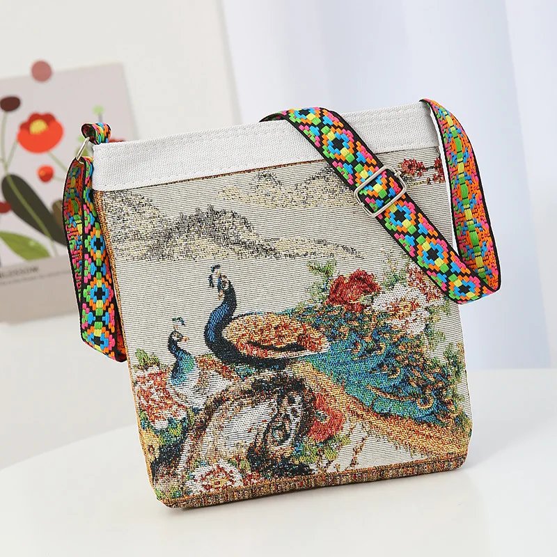 Embroidered Elephant Handheld Bag Women New Retro Large Capacity Crossbody Bag Nylon Knitted Casual Portable Handbag Embroidered Elephant Handheld Bag Women New Retro Large Capacity Crossbody Bag Nylon Knitted Casual Portable Handbag