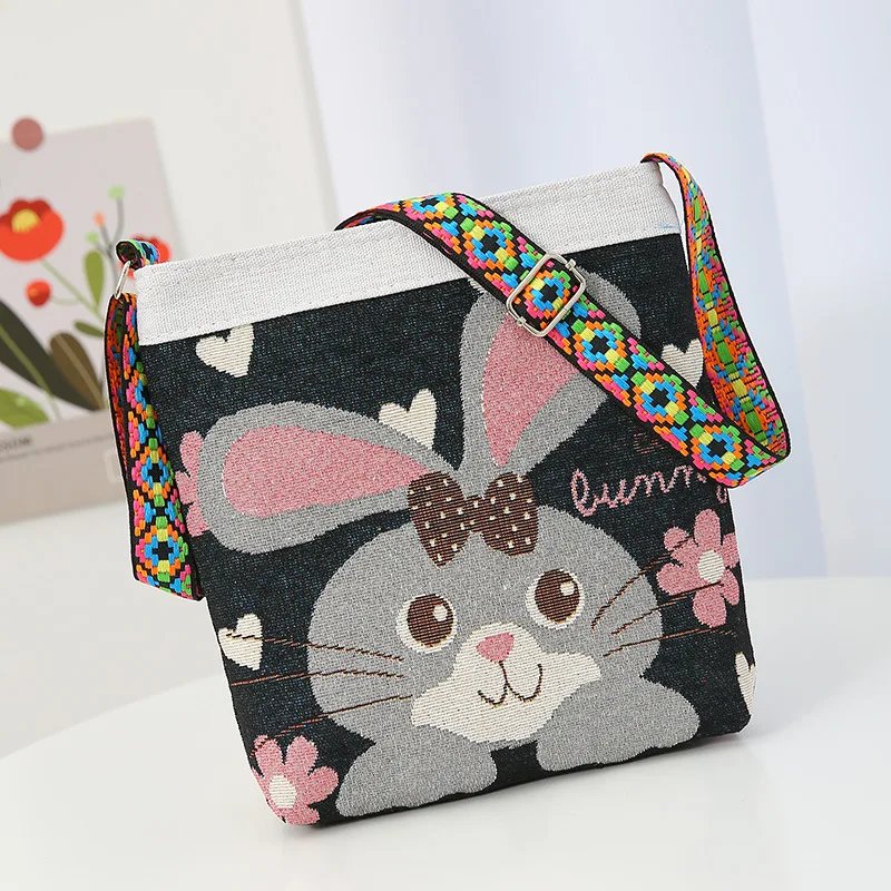 Embroidered Elephant Handheld Bag Women New Retro Large Capacity Crossbody Bag Nylon Knitted Casual Portable Handbag Embroidered Elephant Handheld Bag Women New Retro Large Capacity Crossbody Bag Nylon Knitted Casual Portable Handbag