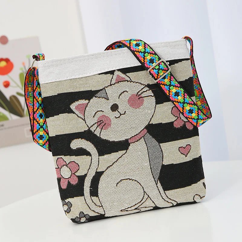 Embroidered Elephant Handheld Bag Women New Retro Large Capacity Crossbody Bag Nylon Knitted Casual Portable Handbag Embroidered Elephant Handheld Bag Women New Retro Large Capacity Crossbody Bag Nylon Knitted Casual Portable Handbag
