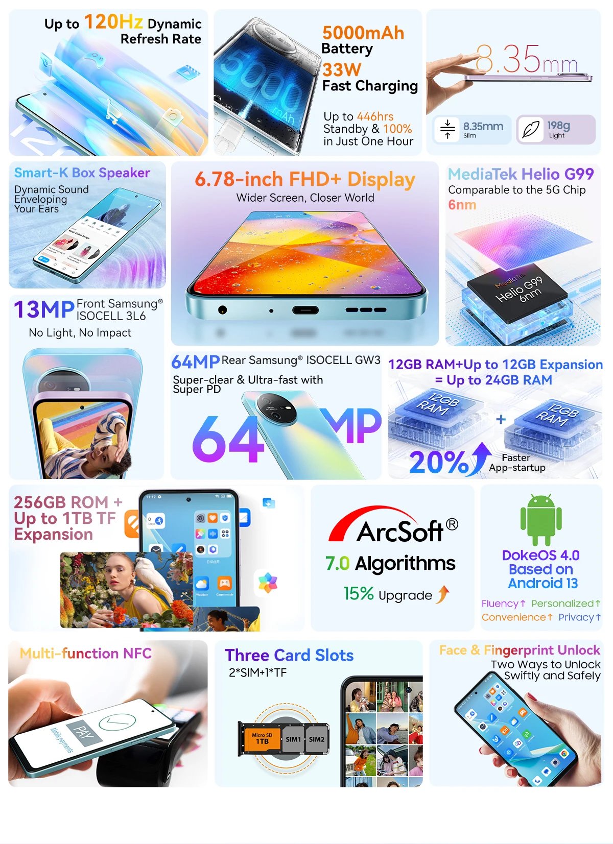 [World Premiere] OSCAL TIGER 12 Smartphone Android13 Helio G99 6.78'' 120Hz 2.4K Display Cell Phone 24GB 256GB 64MP Mobile Phone