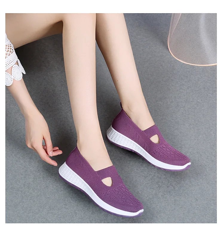 Summer Sneakers Women Casual Shoes Mesh Soft Loafers Bottom Walking Shoes Mom Light Comfortable Footwear Flat Women Shoes