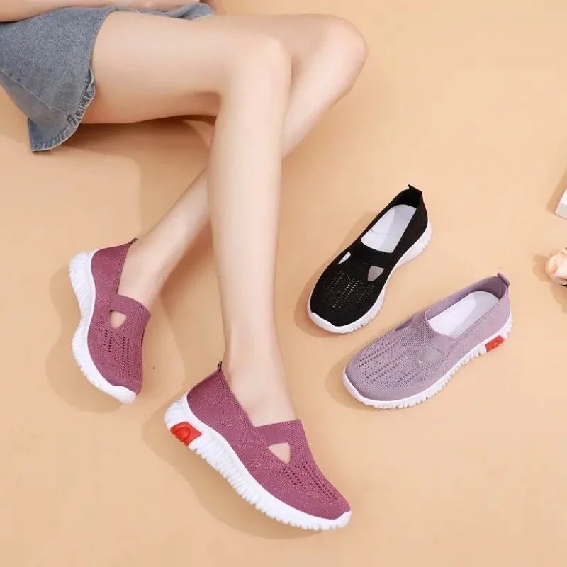 Summer Sneakers Women Casual Shoes Mesh Soft Loafers Bottom Walking Shoes Mom Light Comfortable Footwear Flat Women Shoes